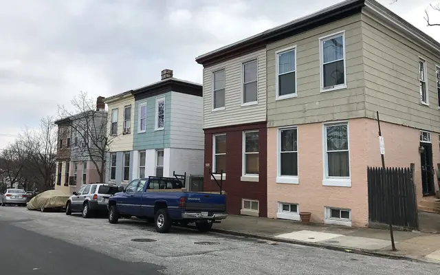 Two-unit rental duplexes on a city street